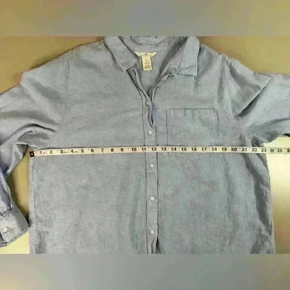 H&M Men’s Linen Blend Blue Button up Long sleeve Size Large - Picture 4 of 11